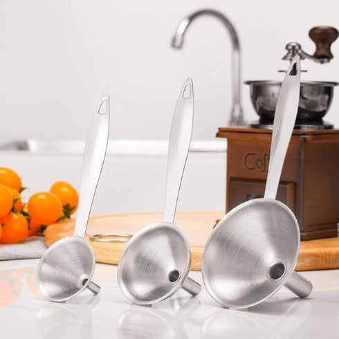 Stainless Steel Funnels, 3 in 1 Metal Kitchen Funnels for Filling Bottle with Handy Handle for Transferring Essential Oils, Liquid, Fluid, Dry Ing...
