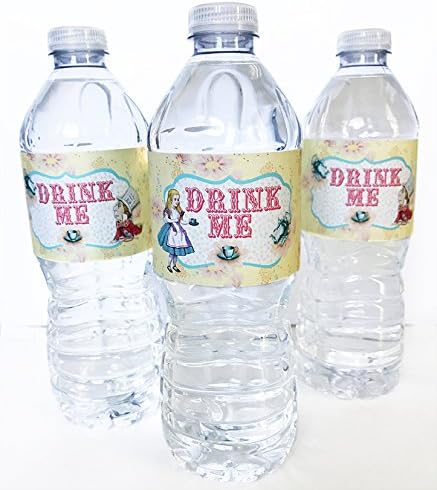 Alice in Wonderland Bottle Wraps - 20 Alice Water Bottle Labels - Made in The USA...