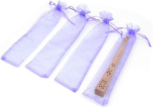 50Pcs Light Purple Organza Hand Fan Bags, 2x10 Inches Folding Drawstring Gift Pouch for Party Wedding Favors...