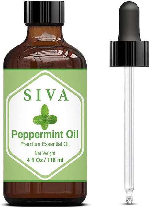 Siva Peppermint Essential Oil - 4 Fl Oz – Natural Peppermint Oil - for Diffuser, Face, Skin Care, Aromatherapy, Hair Care, Scalp and Body Massage ...