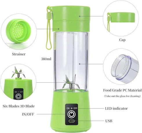 Portable Blender Cup,Electric USB Juicer Blender,Mini Blender Portable Blender For Shakes and Smoothies, juice,380ml, Six Blades Great for Mixing....