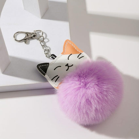 POYAMUSE Fluffy Cat Pom Pom Ball Keychain - Cute Kitty Plush Ball Accessory Keyring for Women Bag Decoration...