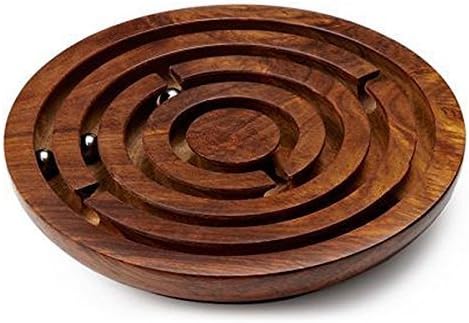 Ajuny Handcrafted Indian Wooden Round Labyrinth Ball Maze Puzzle Board Game Challenging Education Game, Brain Teaser for Kids, Adults...