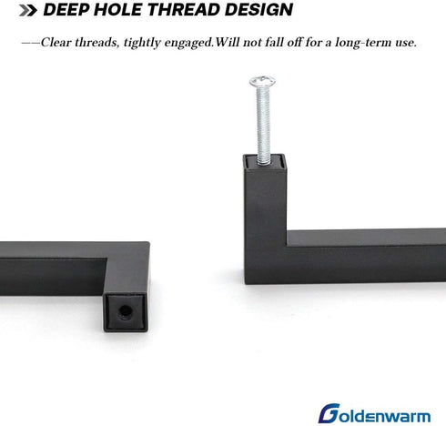 goldenwarm Black Kitchen Cabinet Handles Dresser Drawer Pulls 3in Hole Centers- LSJ12BK76 Flat Black Furniture Hardware Square Bar Handles Bathroo...
