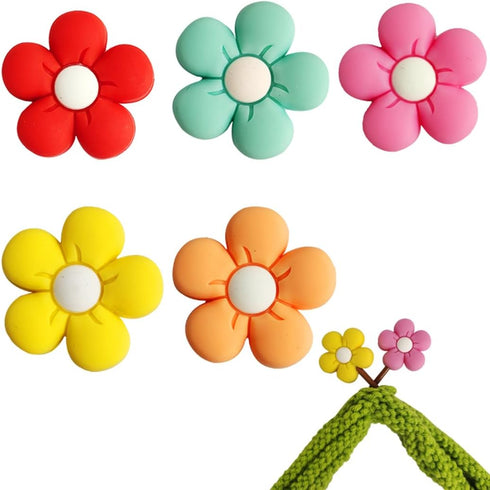5Pcs Colorful Flower Knitting Needle Stoppers- Needle Point Protectors-Silicone Stitch Stoppers -Knitting Accessories and Gadgets -Knitting Gifts...
