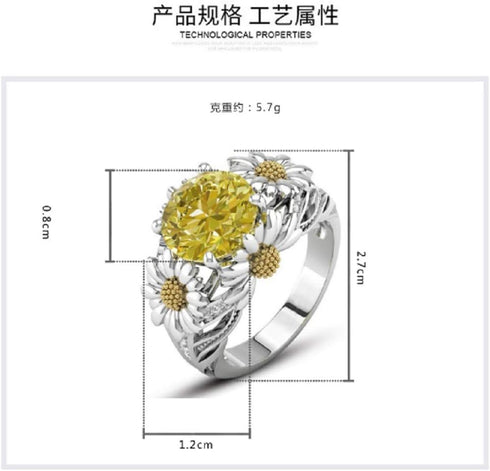 Lzz Fashion Lady 925 Sterling Silver Ring 3.5ct Citrine Daisy Ring Cubic Zirconia Sunflower Flower Wedding Ring Size 6-10 (US Code 6)...