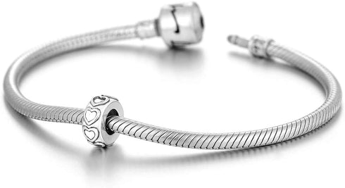 GW 2PCS Charm Stopper Sterling Silver 925 with Bead Charms Spacers for Bracelets DIY Jewelry Gifts for Women (Silver-Heart)...