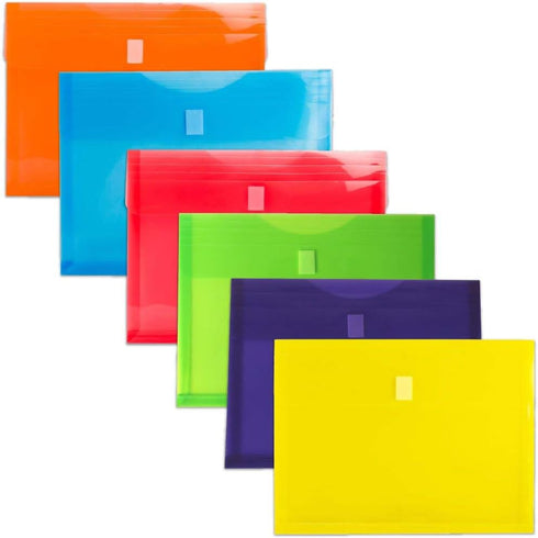 JAM PAPER Plastic Expansion Envelopes with Hook & Loop Closure - Letter Booklet - 9 3/4 x 13 with 1 Inch Expansion - Assorted Colors - 6/Pack...