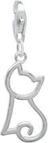 925 Sterling Silver Cat Silhouette Charm: Lobster Claw Clasp Clip-On for Bracelets and Necklaces...
