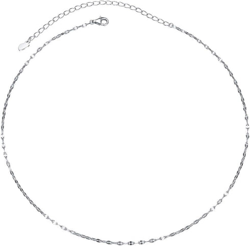 Ladytree S925 Sterling Silver Dainty Simple Choker Necklace,Rolo Chain,Adjustable 13 inches to 16 inches...