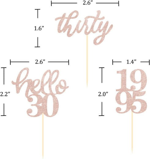 24 Pcs Rose Gold Glitter 30th Birthday Cupcake Toppers for 30th Anniversary Birthday Party Wedding Party Decorations...