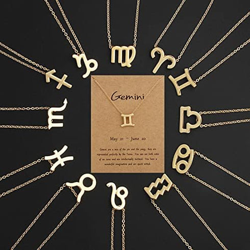 COLORFUL BLING Card Packaging Horoscope Zodiac Stud Earrings Necklace Set 12 Constellation Astrology 18K Gold Plated Little Ear Stud Friendship Ex...