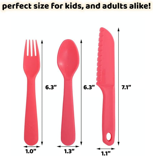 Kids Cutlery Set - Jawbush 9 Pcs Plastic Toddler Utensils Forks and Spoons with Knives for School Lunch Box Camping or Travel, Reusable Kids Silve...