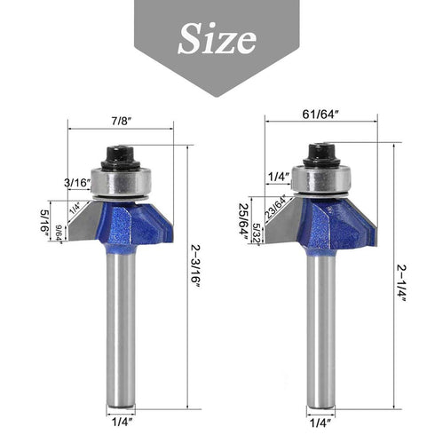 Mesee 4 Pieces 45 Degree Chamfer Router Bit Set, 1/4 Inch Shank Industrial Grade Top End Bearing Bevel Edge Forming Router Bits Cutter Woodworking...