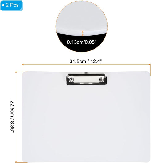 PATIKIL 12.4 x 8.86 Inch Clipboard Landscape, 2 Pack A4 PP Plastic Office Clipboards Low Profile Clip for Office Drawing Sketching, White...