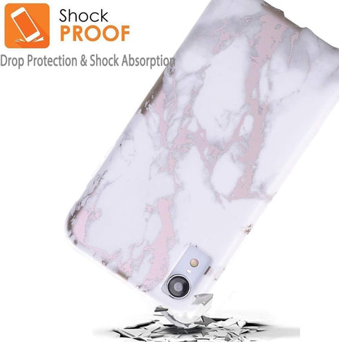 BAISRKE Marble Case for iPhone XR, Shiny Rose Gold Design Bumper Matte TPU Soft Rubber Silicone Cover Phone Case for iPhone XR 6.1 inch (2018) - W...
