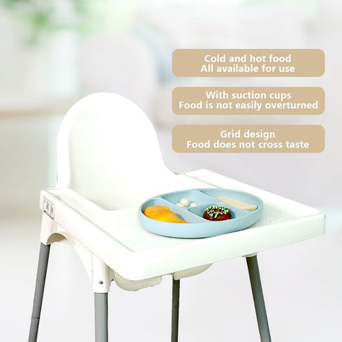 Divided Food Feeding Bowl Silicone Baby Dishes Kid Dinner Suction Baby Silicone Tableware Plate Bowl Spoon Fork Set BPA Free Non Toxic Eco Friendl...