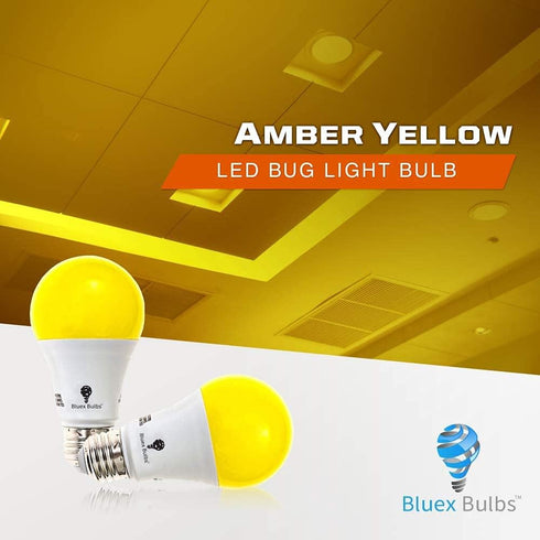 4-Pack BlueX A19 Amber Yellow LED Bug Light Bulb No Blue Light Outdoor 650 Lumens 120V E26 Medium Base LED 9.5 - Watt (60-watt Replacement) A19 Ou...