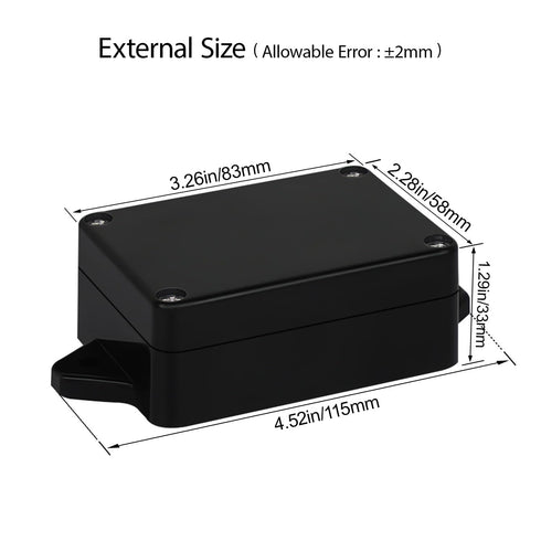 Junction Box Waterproof Dustproof IP65 ABS Plastic Universal Electric Project Enclosure Black with Fixed Ear 3.26"x 2.28"x 1.29"(83 x 58 x 33 mm)(...