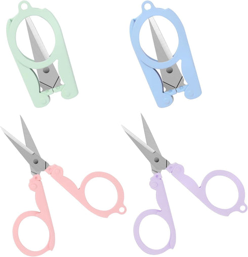 4Pcs Mini Folding Badge Reel Scissors Stainless Steel Scissors with Safety Cap Scissors Travel Scissors Mini Shear Tiny Cutter for Cutting Scrapbo...