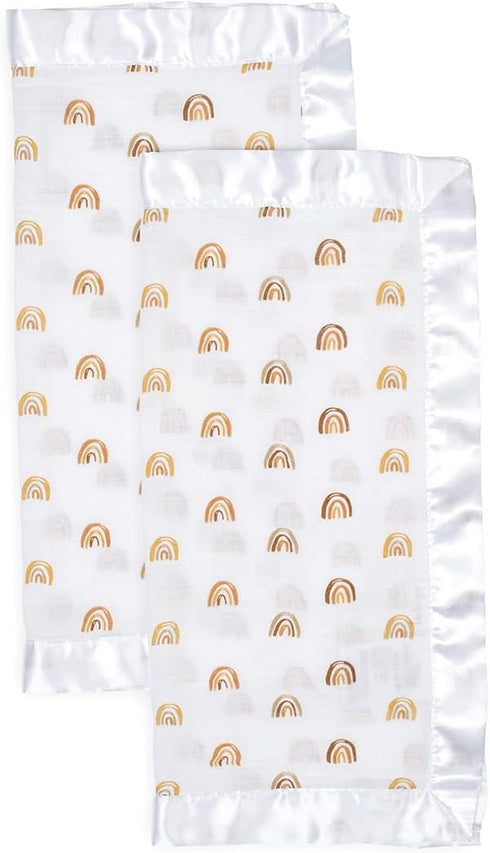 Lulujo Security Lovey Blankets| Unisex Softest Breathable Cotton Muslin Security Blanket Set with Silky Satin Trim| Neutral Comforting Blanket for...