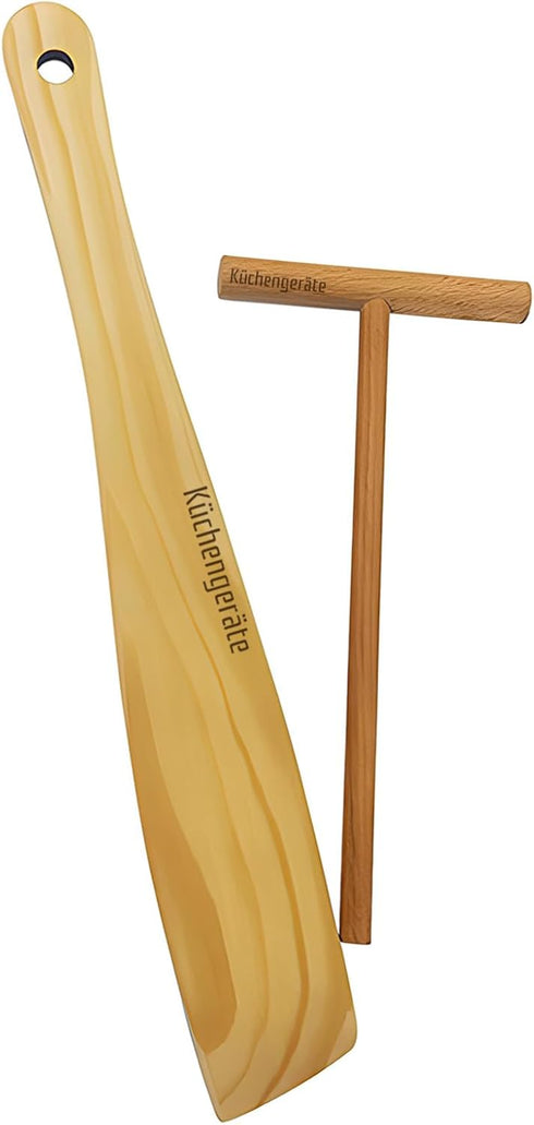 Kuchengerate 3.5 inc Crepe Spreader and 12 inc Wooden Spatula Turner Crepe Maker Set - T Shaped Structure - Handmade Natural Beech Wood - No Paint...