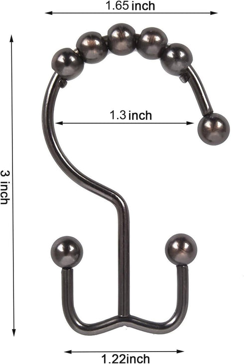 Metal Double Glide Roller Shower Curtain Hooks Rings,100% Stainless Steel, Set of 12 (Oil Rubbed Bronze)...