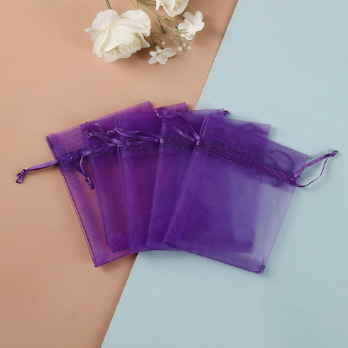HRX Package 100pcs Little Organza Bags 3 x 4 inch, Purple Mesh Bags Drawstring Pouches for Jewelry Bracelets Candy Party Favor Small Gift...
