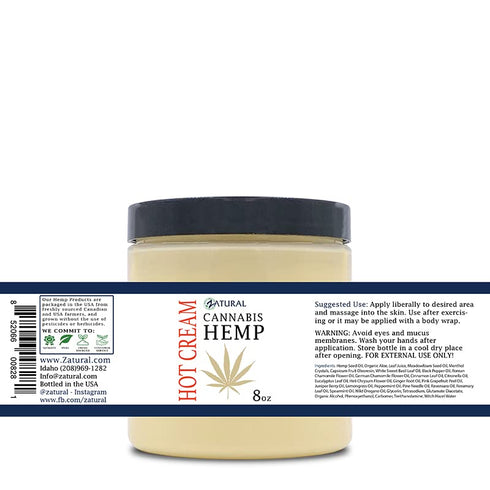 Zatural Hemp Hot Cream Massage Joints and Muscles and Body Wraps Essential Oil Blend, Aloe, Hemp, and More (8oz jar)...