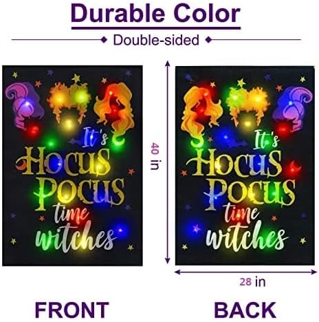 Solar Lighted Halloween Garden Flag It's Hocus Pocus Time Witches Flags for Garden Patio Lawn Outside Halloween Decorations Garden Decor (Hocus Po...