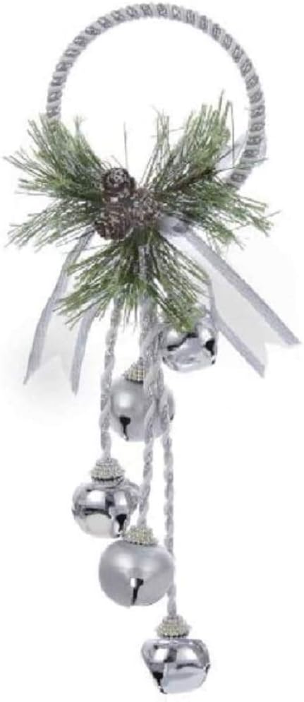 Kurt Adler J3635 Silver and White Metal Bell With Pinecone Door Hanger, 13 inches...