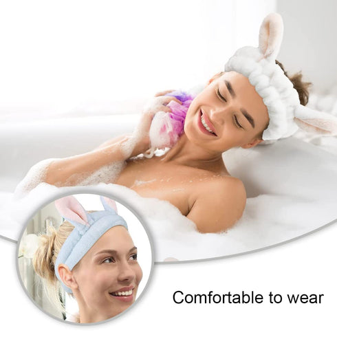 3 Pieces Cute Rabbit Ear Hairlace Soft Facial Headband Elastic Bunny Spa Skin Care Hairlace for Washing Face Beauty Skincare Shower...
