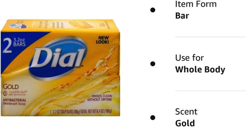 Dial Gold Antibacterial Deodorant Soap, 2 Pack, Total Net Wt 6.4 oz...