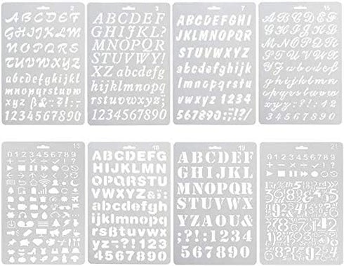 8Pcs Plastic Letter Stencil, Alphabet Stencils Plastic Lettering Number Guide Set for DIY Craft Spraying Painting Drawing Diary Scrapbook...