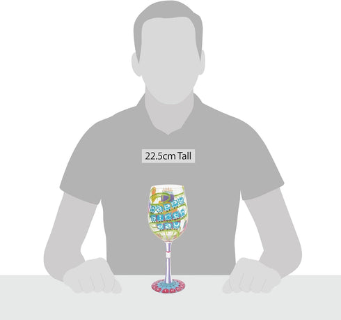 Enesco Designs by Lolita Happy Birthday Roller Coaster Hand-Painted Artisan Wine Glass, 1 Count (Pack of 1), Multicolor...