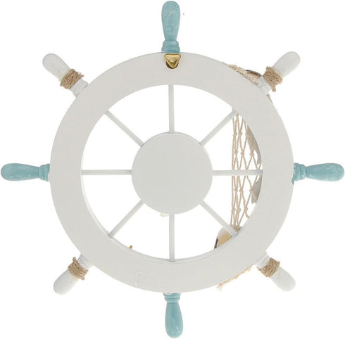 Nautical Beach Wooden Boat Ship Steering Wheel Fishing Net Shell Fish Home Wall Décor(11" Diameter)...