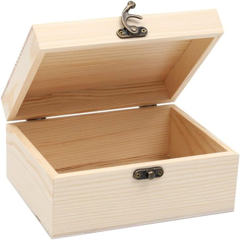 (1-Pack Unfinished Unpainted Wooden Box with Hinged Lid for Crafts DIY Storage Jewelry Plain Pine Box - Small 6.7"x5.1"x3.1"...