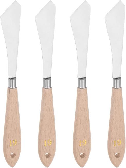 4pcs No.19 Palette Knives 24mm Width Stainless Steel Small Slant Spatula Painting Pallet Knife with Wood Handle for Oil Acrylic Canvas Mixing Spre...