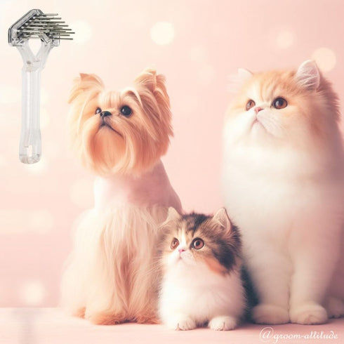 Mini-Rake V-Shape Double Row Rotating Teeth Demats and Grooms Dogs and Cats (Long Tooth Mini-Rake)...
