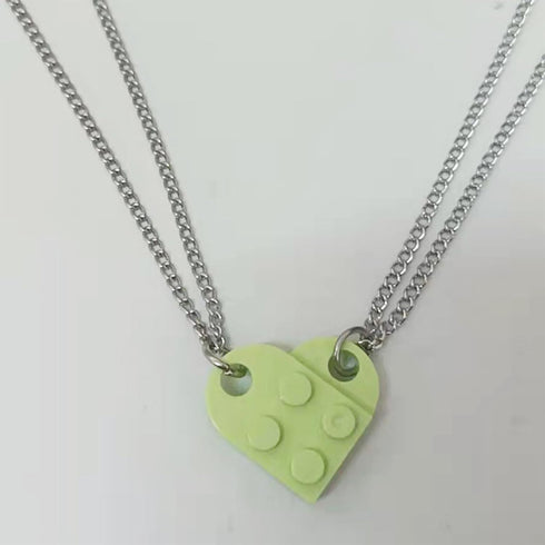 Heart Shaped Brick Necklace for Couples Friends Besties, Heart Pendant 2 Pieces Brick Pendants Compatible with Lego Elements for Women Men Memoria...