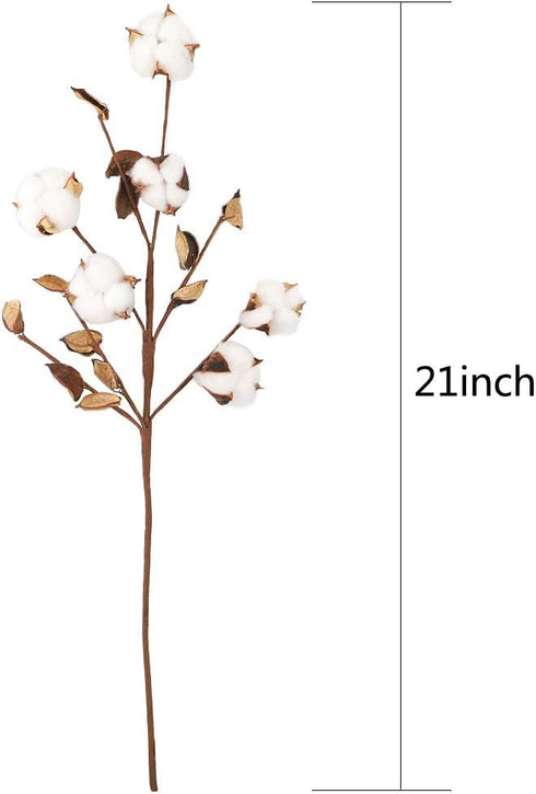 Ageomet 4pcs Cotton Stems 21" Artificial Cotton Flowers, Total 24 Balls Dried Floral Stems Cotton Decor for Farmhouse Decoration, Home Wedding Dec...