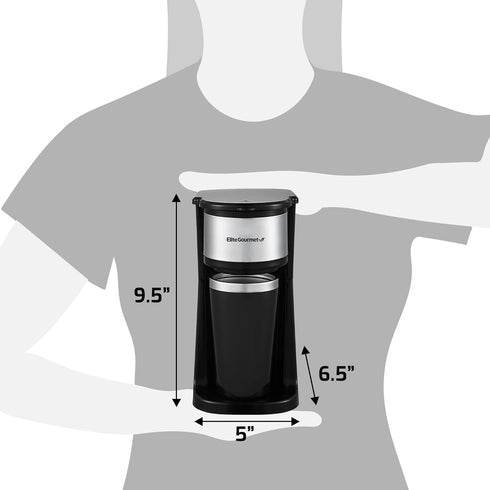 Elite Gourmet EHC112 Personal Single-Serve Compact Coffee Maker Brewer Includes 14Oz. Stainless Steel Interior Thermal Travel Mug, Compatible with...