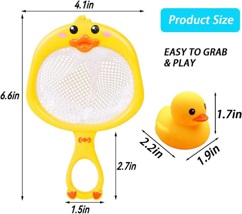 Bath Toy Baby Bathtub Duck Toy Set, 1 Pcs Ducky Animals Fishing Net with 6 Pcs Water Floating Sea Animals Duck Toys, Bathroom Floating Pool Fishin...
