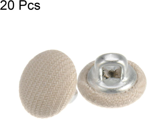 20pcs 16L Fabric Cloth Covered Button 10mm Round Metal Shank Sewing Buttons for Suits Dress Blouses, Beige...