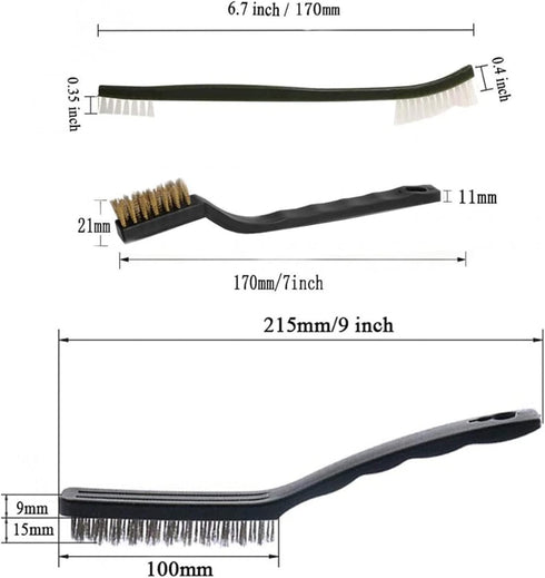 9pcs Wire Brush Set, Rust Paint Metal Cleaner, Cleaning Welding Slag and Rust, Handy Steel/Nylon/Brass Brush Set Suitable for Cleaning Welding Sla...