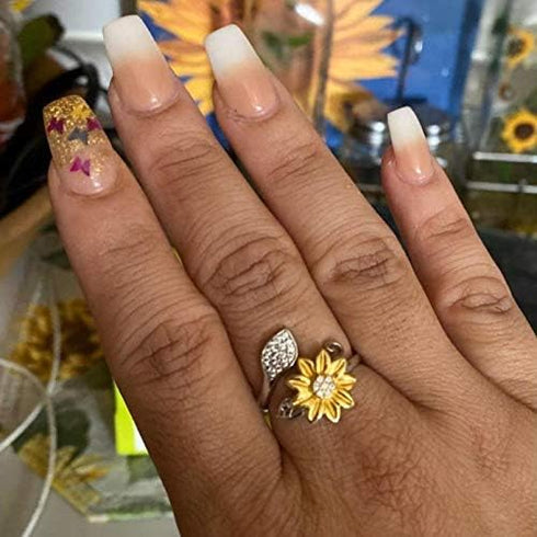 BEILIN Sunflower Ring for Women You are My Sunshine 925 Sterling Silver Adjustable Promise Rings for Daughter Wife Mom...