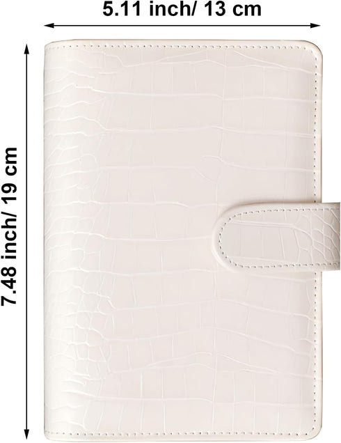 A6 Crocodile Budget Binder 2 pcs - PU Leather Notebook Binder with Hidden Snap Buckle, Small 6 Ring Refillable Journal Binder, Black & Beige...