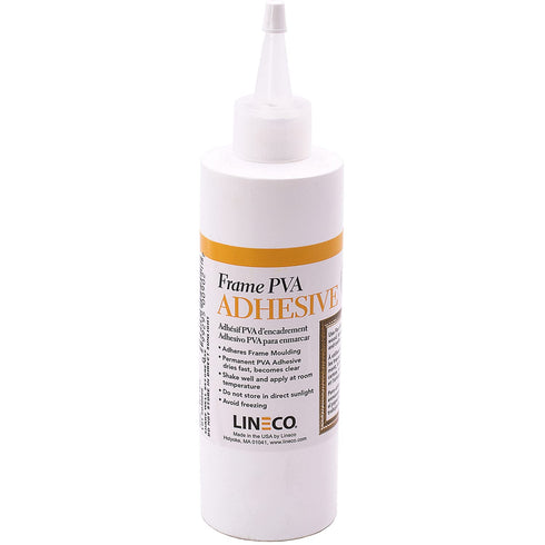 LINECO PVA Adhesive, Picture Frame Glue, Adhere Wood or MDF Frames, Dries Clear Flexible, 8 oz, Ideal for Wood Paper Board Framing Collage Crafts ...