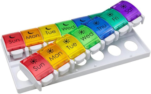 EZY DOSE Weekly (7-Day) Pill Case, Medicine Planner, Vitamin Organizer, 2 Times a Day AM/PM, Removeabale Trays, Large Push Button Compartments, Ea...