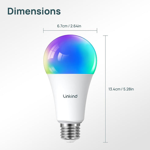 Linkind Matter Smart RGBTW Bulb,1600LM 100W Smart Light Bulbs, Work with Alexa/Apple Home/Google Home, LED Color Changing Bulbs Music Sync, 2.4GHz...